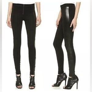 Alice + Olivia Lamb Leather Exposed Front Zip Ponte Combo Womens 0 Skinny Pant